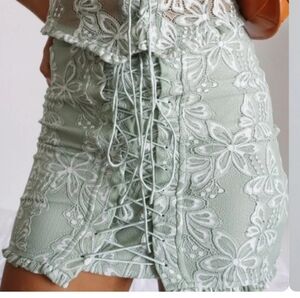 Sage Green Floral Lace-Up Mini Skirt